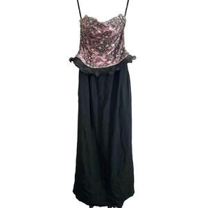 STEPHEN YEARICK Beaded Silk Strapless Lavender Black Gown Peplum Ruffled - Sz 8